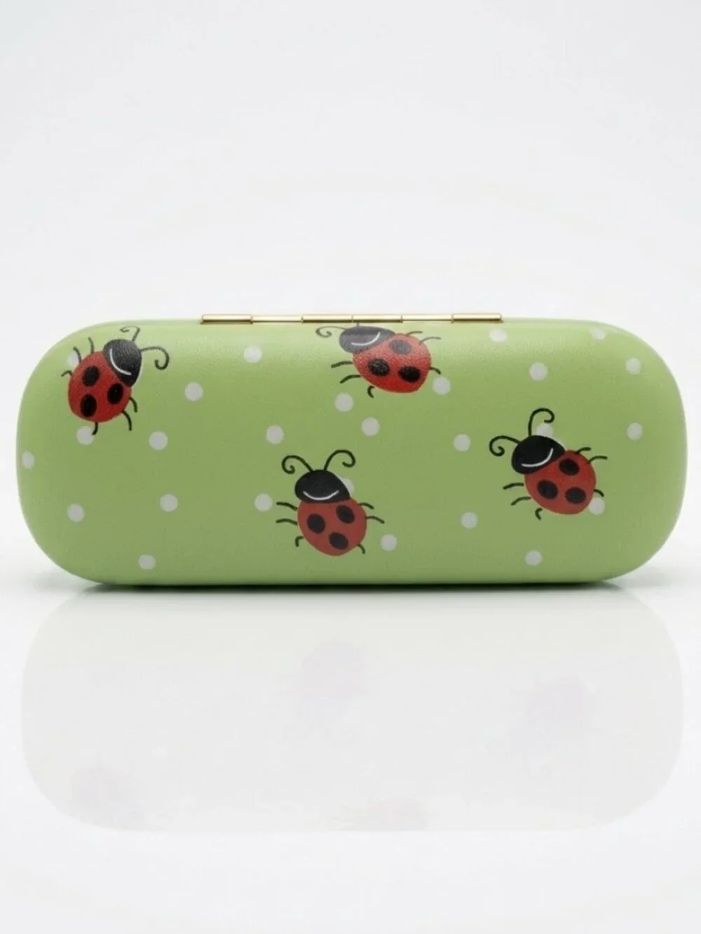 Vintage Green Ladybug Glasses Sunglasses Hard Clamshell Case